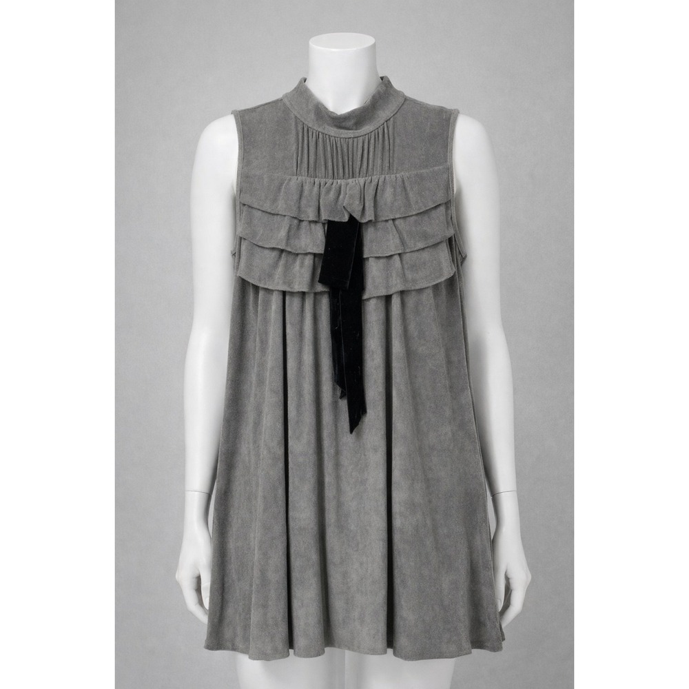 Theory Dress Womens 2 Gray‎ Mini Viscose Bow Sleeveless Mock Zip Flowy Talmia